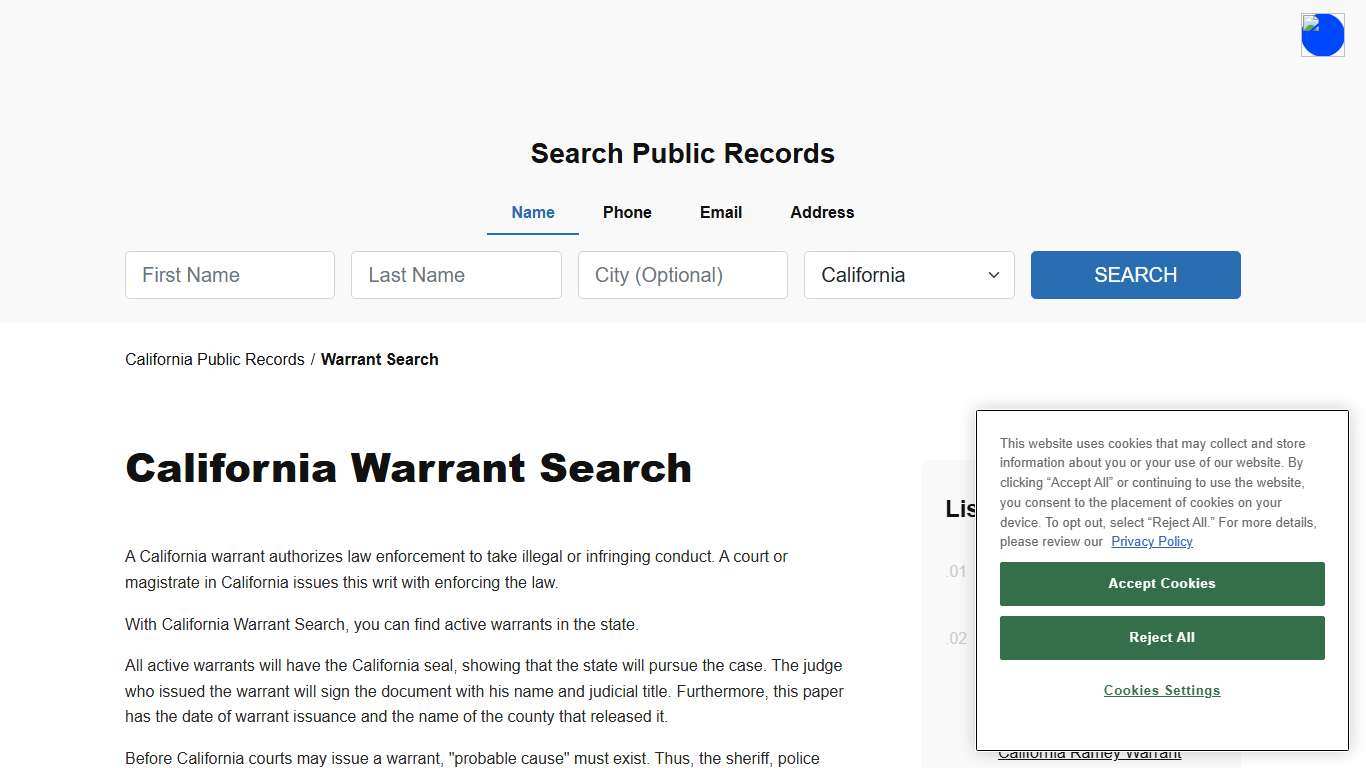 California Warrant Search and Records